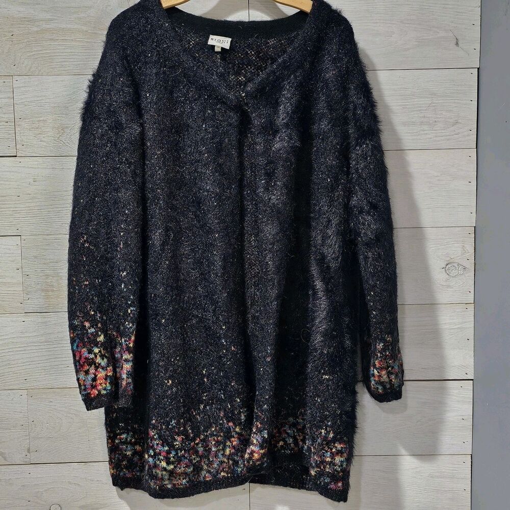 Women's SIONI Studio Black Multi Colored Sweater Cardigan Size 1X